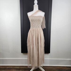A'reve | Beige Crinkle Tulle Dress Size Small